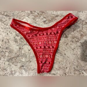 VS PINK Christmas Panty Thong Large NWT Velvet Trim